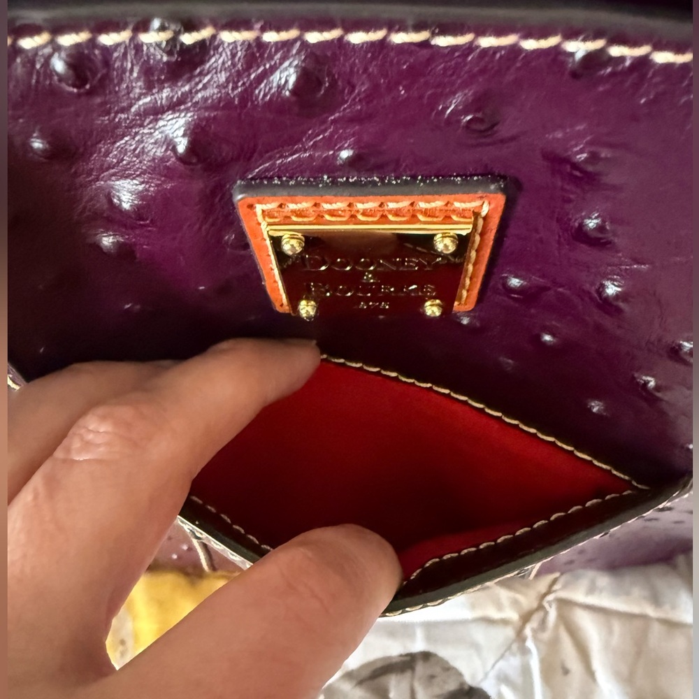 Dooney & Bourke Plum Ostrich-Embossed Tote with Brown Leather Handles - Picture 4 of 16